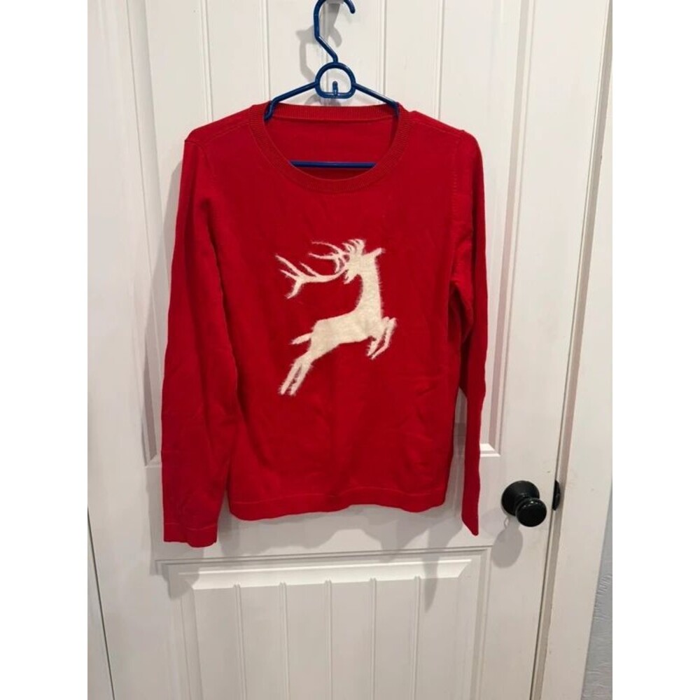Talbots Women’s Red Reindeer Sweater Cashmere Blend Christmas Holiday Size M